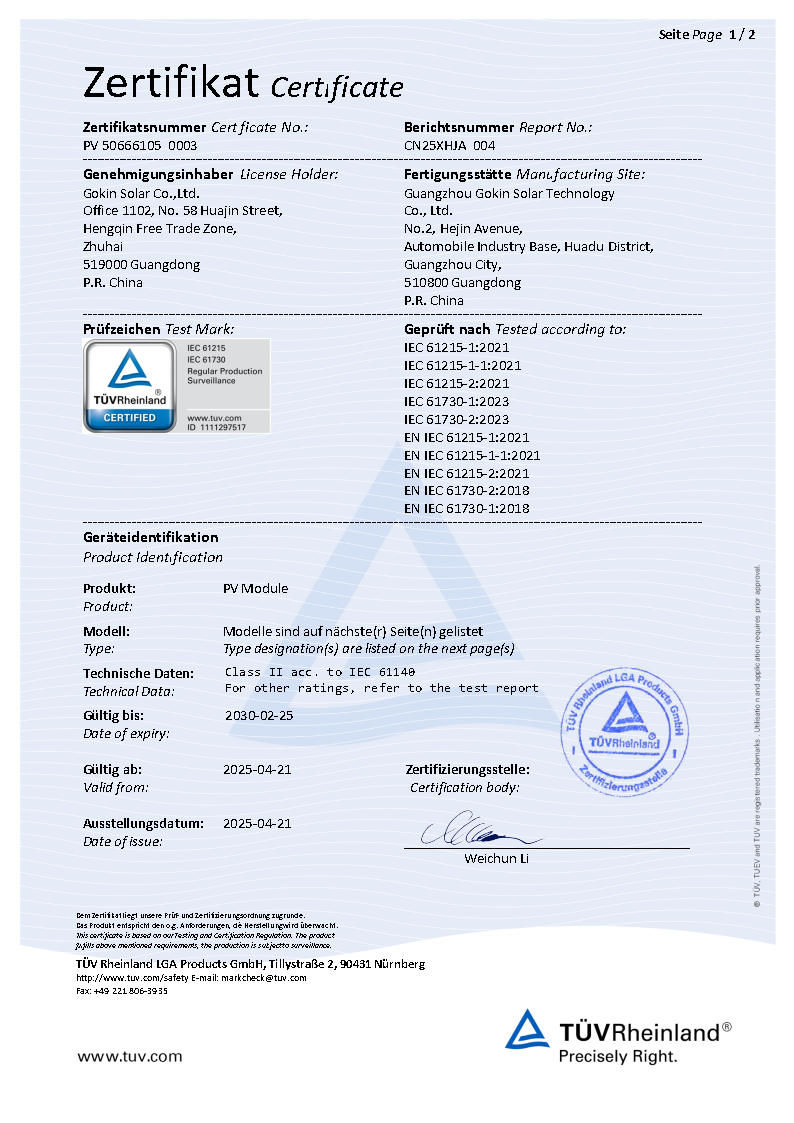 IEC61215&IEC61730 TüV Certified BC Single Glass