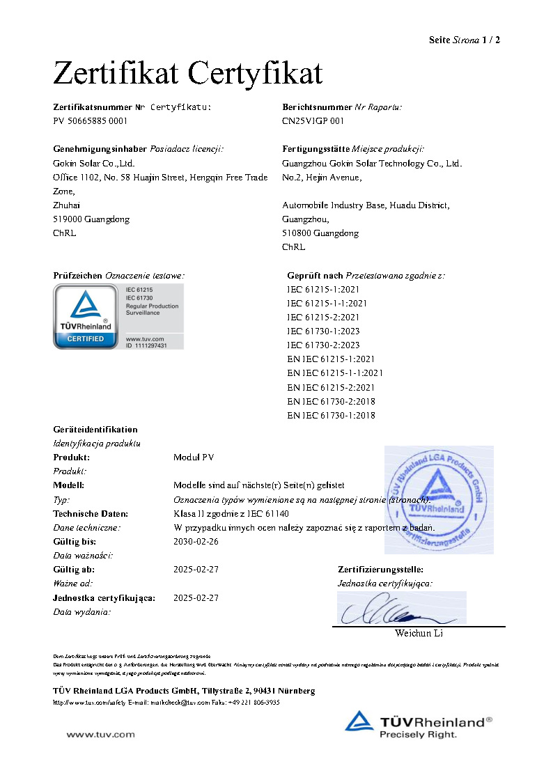 TüV Rheinland Certyfikat dla modu?u dwuszybowego