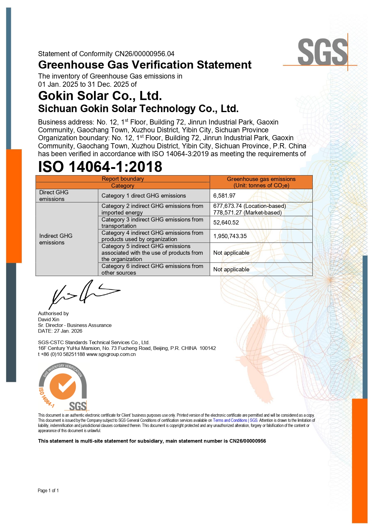 ZSN240229 - Sichuan Gokin Declara??o de Verifica??o de Gases de Efeito Estufa