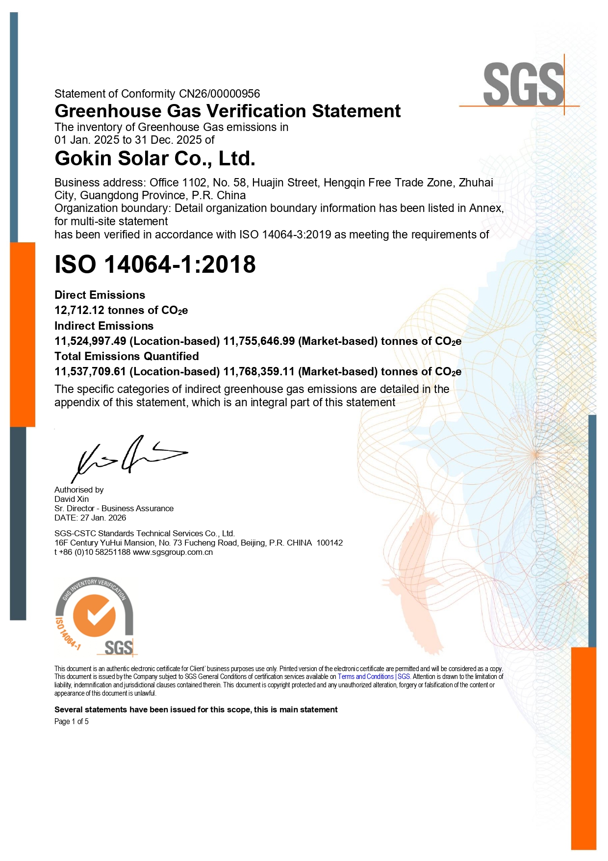 ZSN240229 - Gokin Solar Co., Ltd. Verifizierungserkl?rung für Treibhausgase - Vier Industriebasen