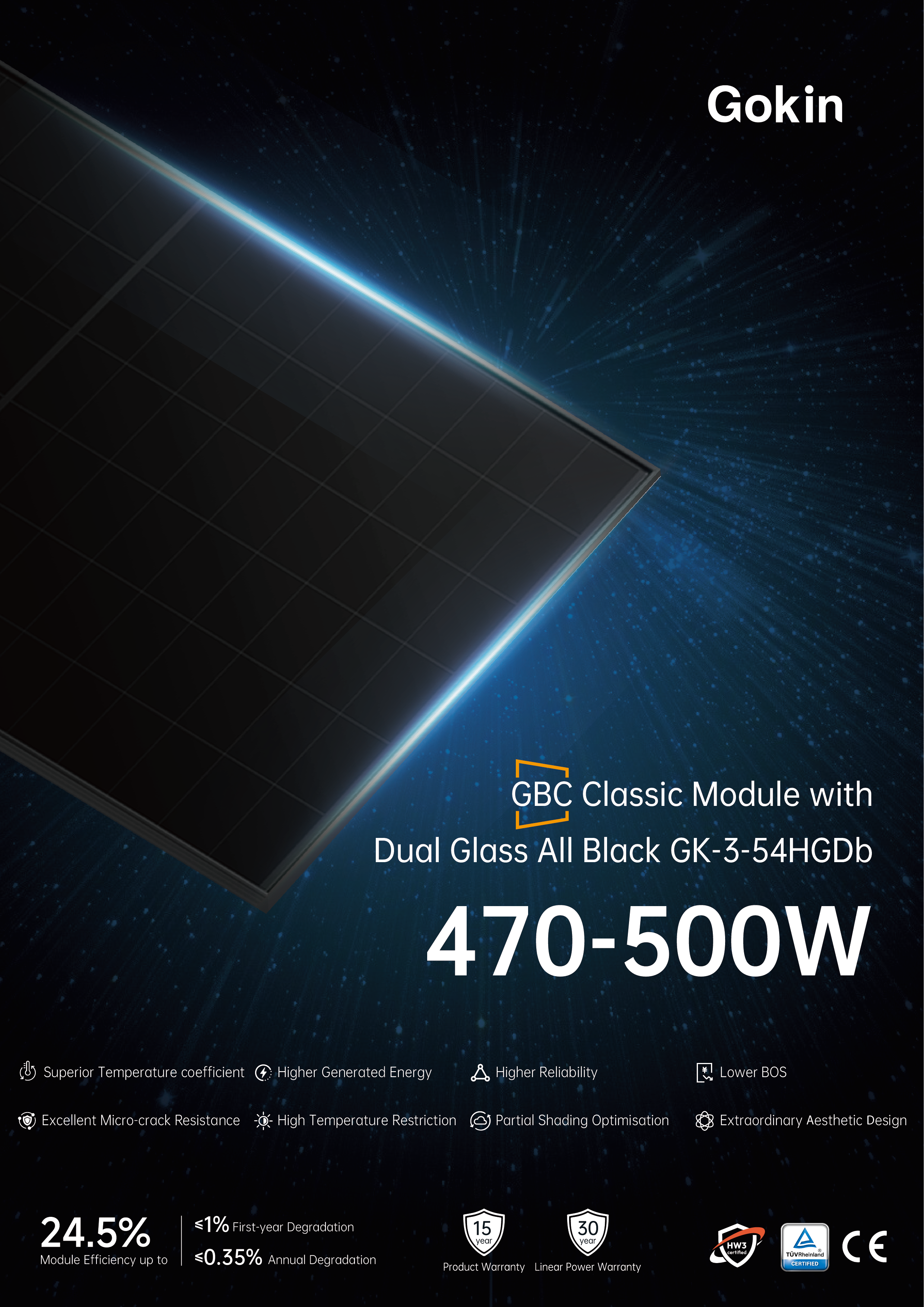 GK-3-54HGDb 470-500W<br>ALL BLACK (Glass:2.0mm)